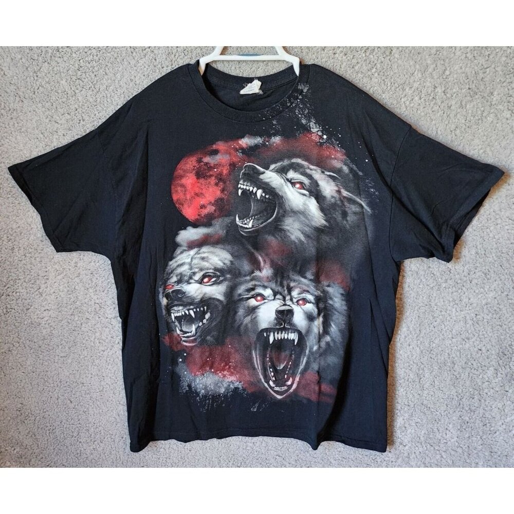 Y2K Gildan Blood Moon Wolfpack Black Horror 3 Wolf Nature Evil T Shirt Size XL